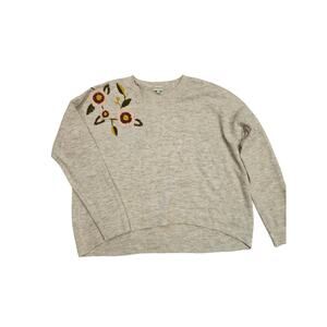 Silverflint wool Alpaca floral embroidered sweater womens xl boho cottage